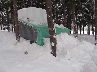 ユンボ小屋の雪下ろしをして来ました。