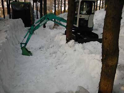 ユンボ小屋の前の行者ニンニク畑も除雪しました。