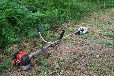 もう雑草が硬くなっているので、チップソーの刃を草刈り機に着けて草刈りをしました。