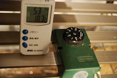 簡易ハウスに電気ヒーターとサーモスタットで温度を管理します。